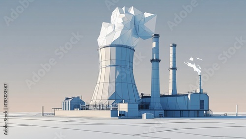 Modern Nuclear Power Plant Wireframe Design in Low Poly Style