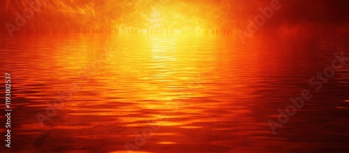 Breathtaking sunset landscape with vibrant orange and red hues reflecting on the calm serene ocean  Peaceful and tranquil coastal scene with a dramatic atmospheric glow on the horizon