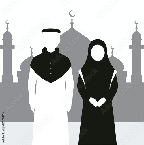 Stylish Arabic Muslim Man and Woman Couple Vector