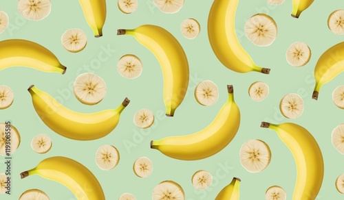 Yellow banana fruits seamless pattern background