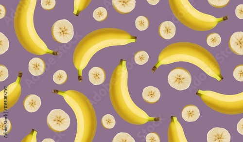 Yellow banana fruits seamless pattern background