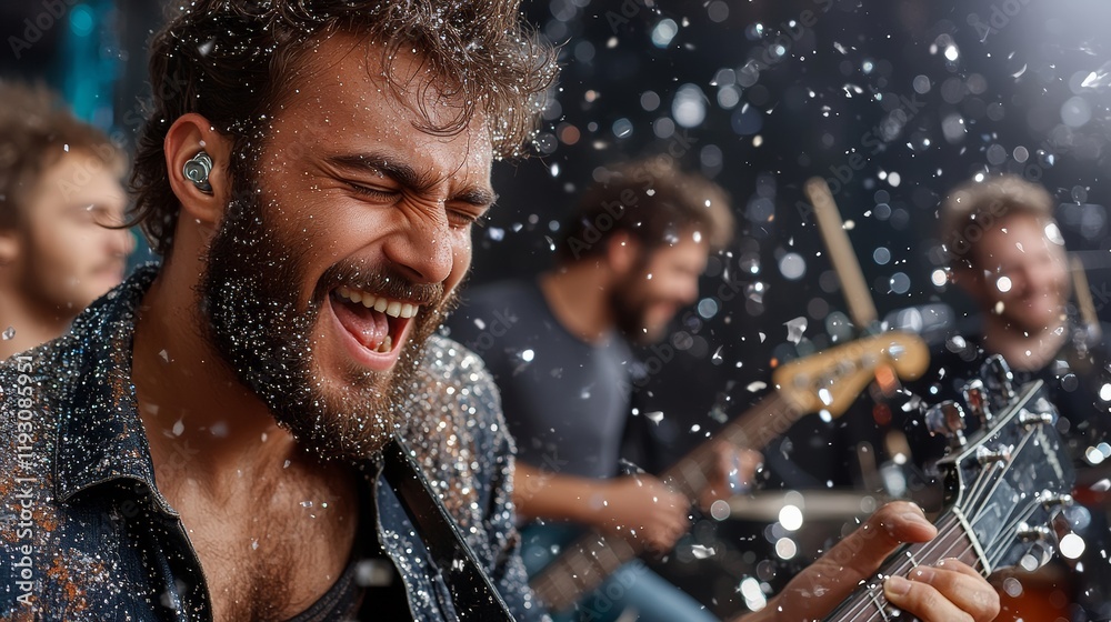Obraz premium Man Playing Guitar on Stage