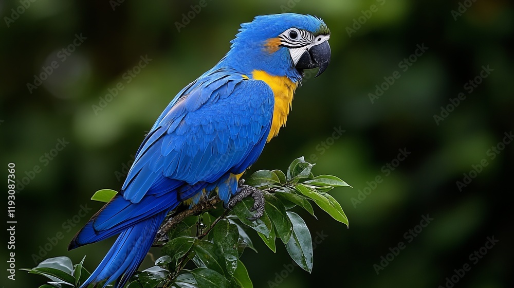 Vibrant Blue-and-Gold Macaw on Lush Green Leaves bird avian fauna Vibrant Blue-and-Gold Macaw on Lush Green Leaves bird avian fauna