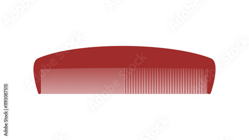 A red color comb isolated on a white background. It is a tool used to arrange or detangle hair, made with a row of teeth along one side