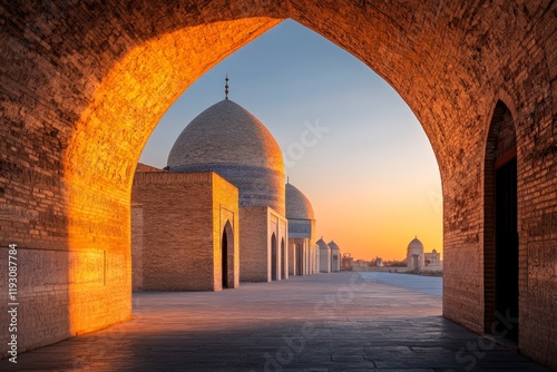 The ancient fortress of Ark in Bukhara, captured with dramatic shadows and warm tones during golden hour