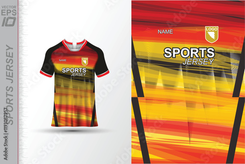 Modern ready-to-print jersey design with dynamic lines and vibrant colors. Perfect for football, basketball, cycling, or sportswear. High-quality, customizable vector file for instant printing.