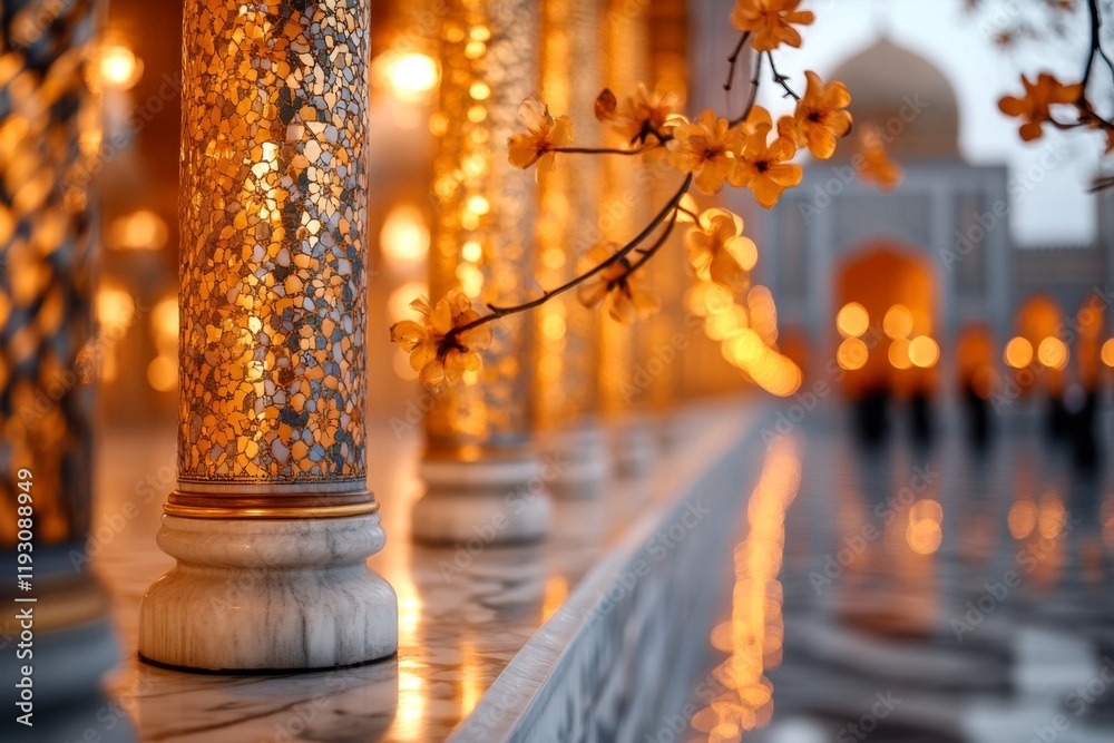 Fototapeta premium The interior of the Gur-e-Amir Mausoleum, with golden mosaics and intricate floral patterns creating a mesmerizing effect