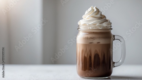 Iced Chocolate Latte with Whipped Cream in a Jar photo