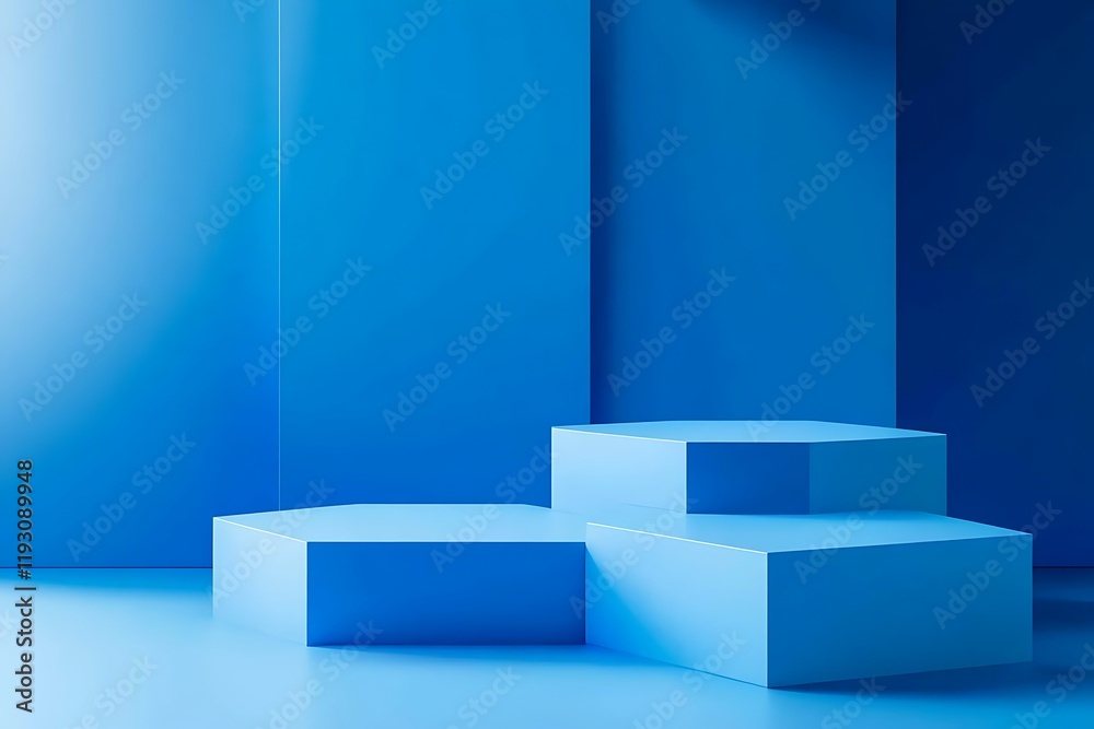 Modern Blue Geometric Display Podiums for Product Presentation Modern Blue Geometric Display Podiums for Product Presentation