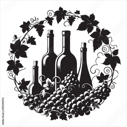 Winery ClipArt Design, Vineyard Scene vector illustration, Grapevine Graphics
