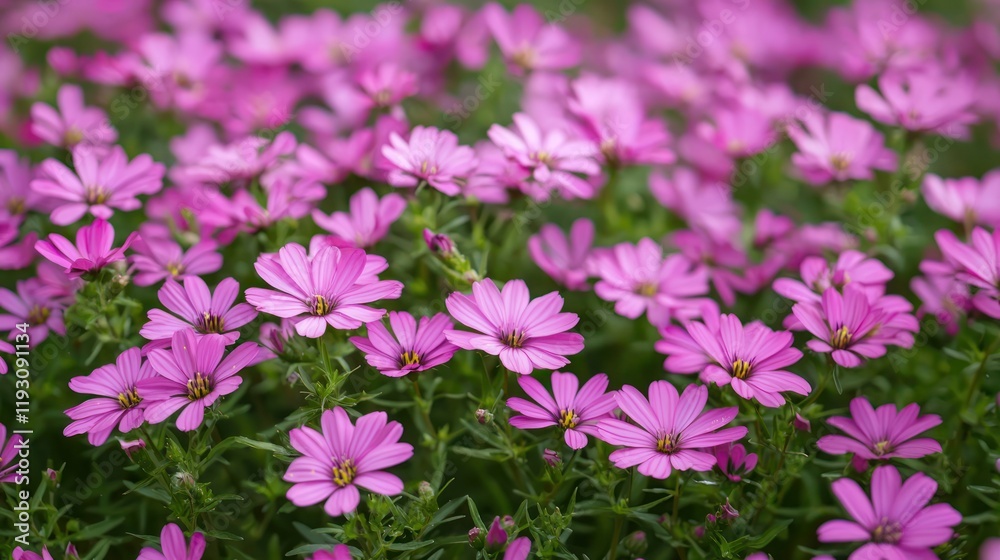 Fototapeta premium A soft focus image of aster monch flowers, their petals creating a tranquil and calming scene.