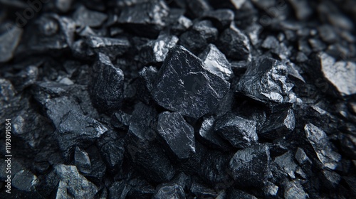 A detailed close-up of black coal rocks with a rugged texture, highlighting their natural formation and the industrial significance of this fossil fuel. photo