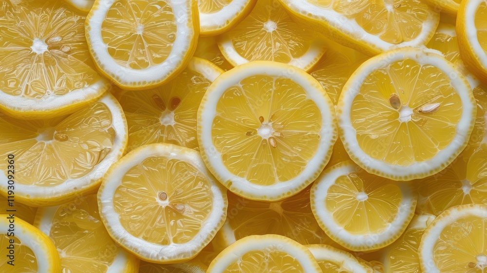 Vibrant yellow lemon slices stacked, ideal for food styling, cooking, and refreshing summer beverages Vibrant yellow lemon slices stacked, ideal for food styling, cooking, and refreshing summer beverages