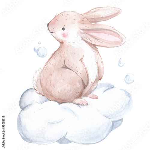 Watercolor illustration of a cute rabbit, on a transparent background