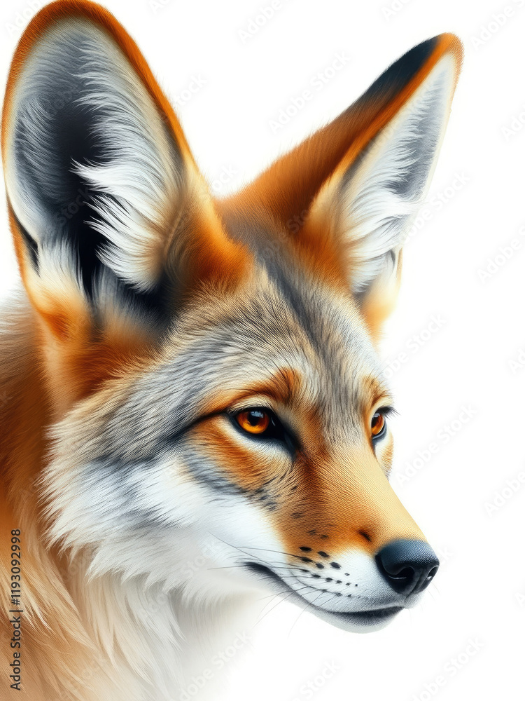 Fototapeta premium A close-up image of a coyote's ears painted with watercolor techniques, watercolor, petroglyphs, wildlife photography, nature, coyotes