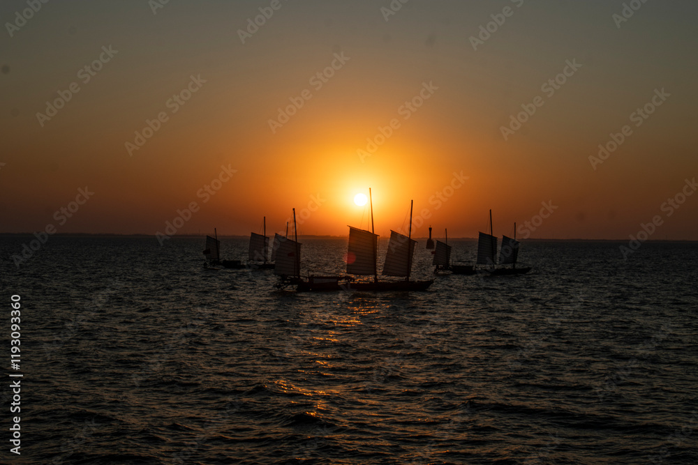 Sunset, dusk, sun, sailboat, fishing boat, lakeside, harbor, fishing, scenery, scenery, fishing, background, illustration Sunset, dusk, sun, sailboat, fishing boat, lakeside, harbor, fishing, scenery, scenery, fishing, background, illustration