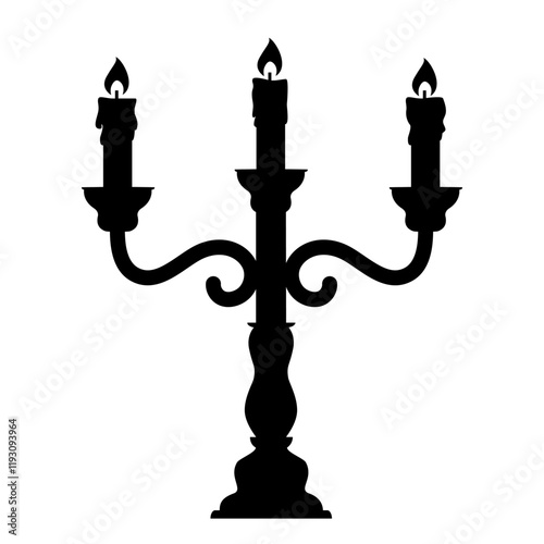 Three-arm candlestick. Candelabrum. Vector black icon isolated on white background.