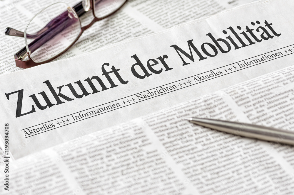 Zeitung mit der Überschrift Zukunft der Mobilität Zeitung mit der Überschrift Zukunft der Mobilität