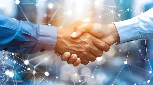 Businessmen Shaking Hands on Blurred Business Center Background, Symbolizing Successful Deal and Agreement, Stock Photo Contest Winner, High-Resolution, Professional Color Grading, Soft Shadows, Low C