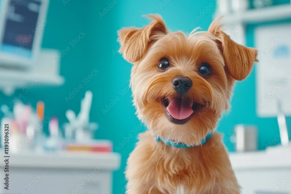 A vet performing a dental check-up on a small terrier, with shiny dental tools and a sterile environment A vet performing a dental check-up on a small terrier, with shiny dental tools and a sterile environment