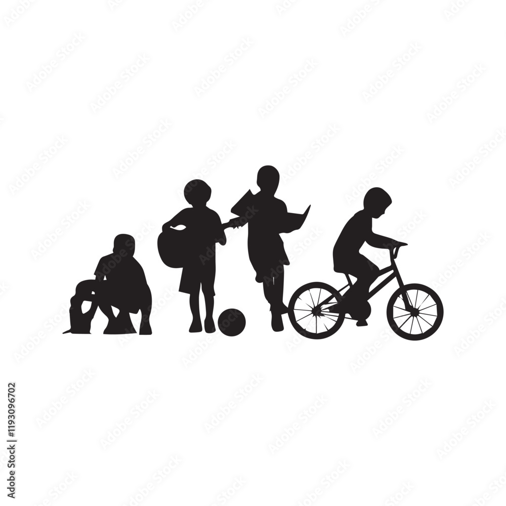 Obraz premium Little children running isolated on white background silhouette vector illustration
