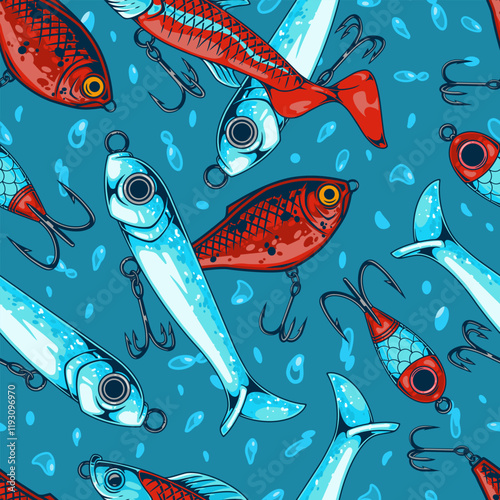 Colorful illustration of various fishing lures