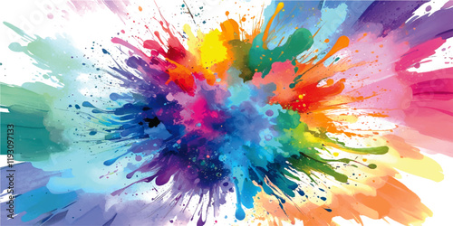 Vector vibrant abstract colorful watercolor paint stains background.