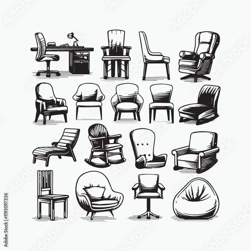 Front view Chair icon set in thin line style