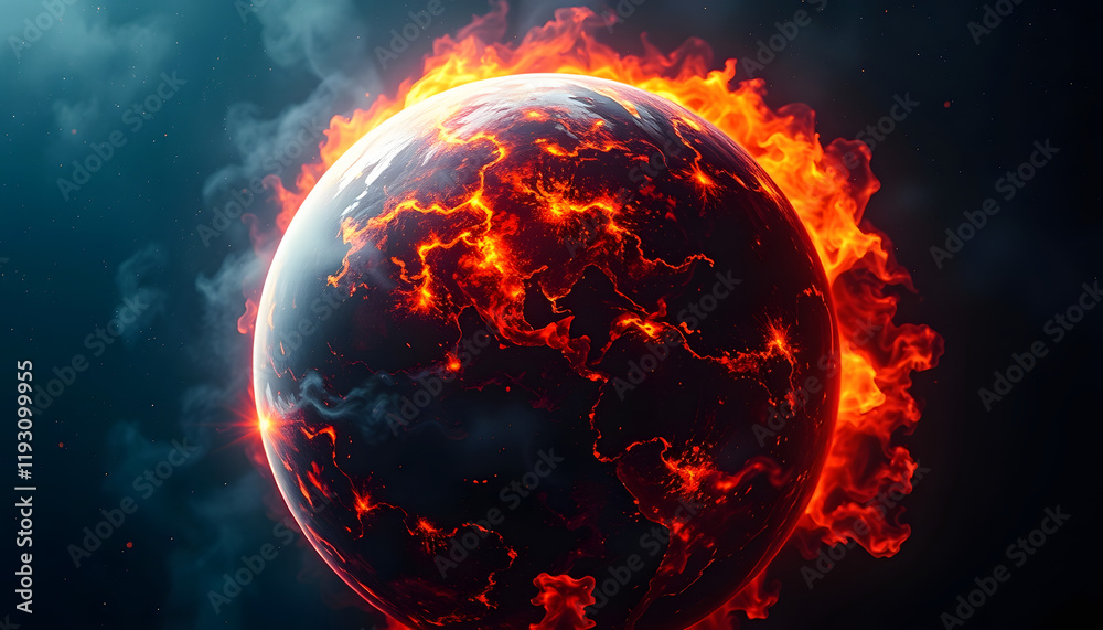 Obraz premium a planet earth lit on fire, Diffused lighting, with white tones
