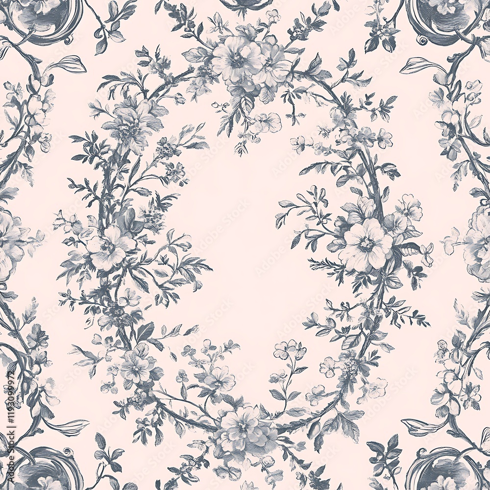 Seamless Floral Garland Pattern in Toile de Jouy Style Seamless Floral Garland Pattern in Toile de Jouy Style