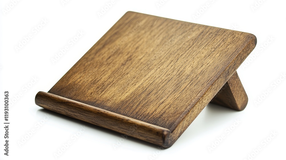 Wooden menu holder against a white background, providing ample space for text or graphics. Wooden menu holder against a white background, providing ample space for text or graphics.