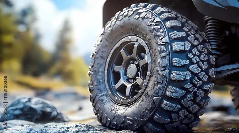 Rugged off-road tire with deep and wide tread for superior off-road handling style book illustration Rugged off-road tire with deep and wide tread for superior off-road handling style book illustration