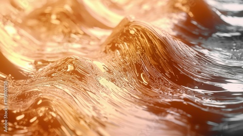 An abstract image showcasing smooth, glossy waves in warm orange and gold tones, resembling fluid motion. Perfect for a modern design background. photo