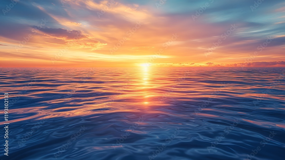 Fototapeta premium Golden Sunset Reflecting On Calm Ocean Waves