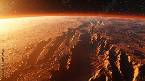 Martian Canyon at Sunset: A Breathtaking View of Valles Marineris photo