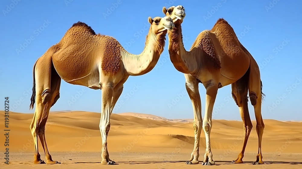 Two Camels in the Desert: A Majestic Desert Scene Two Camels in the Desert: A Majestic Desert Scene