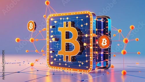Futuristic Bitcoin Wallet with Polygonal Network and Digital Connections