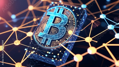 Futuristic Bitcoin Wallet with Polygonal Network and Digital Connections
