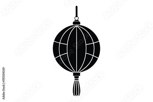 Silhouette illustration of a spherical Chinese lantern featuring subtle bamboo patterns.eps