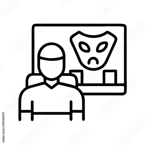 watching a thriller movie icon, watching a thriller movie line art - simple line art of watching a thriller movie, perfect for watching a thriller movie logos and icons and themed design