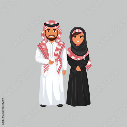 Modern Muslim Couple Icon Vector Art