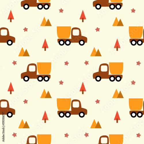 Truck cartoon so cute. On tree star background. Pattern seamless vector illustration. 