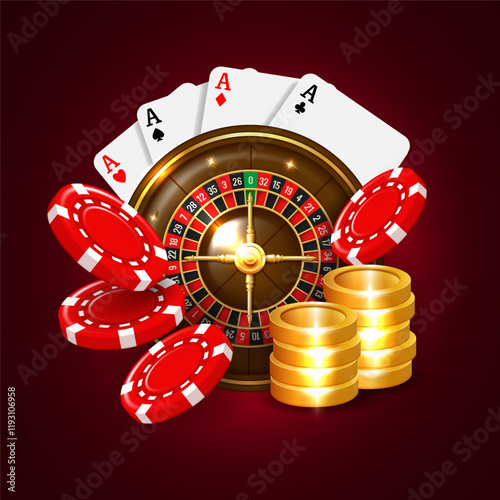 Casino illustration. Vector 3D elements on the theme of casino and gambling.