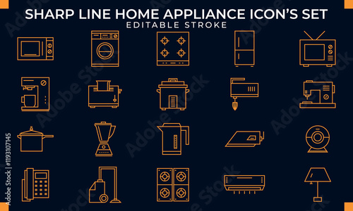 Sharp Line Home Appliance Icon's Set. Editable Stroke Icon's Set.