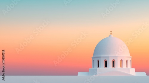 White dome at sunset, minimal architecture.