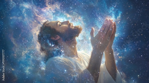 Spiritual enlightenment cosmic landscape religious divine moment ethereal atmosphere transfiguration concept