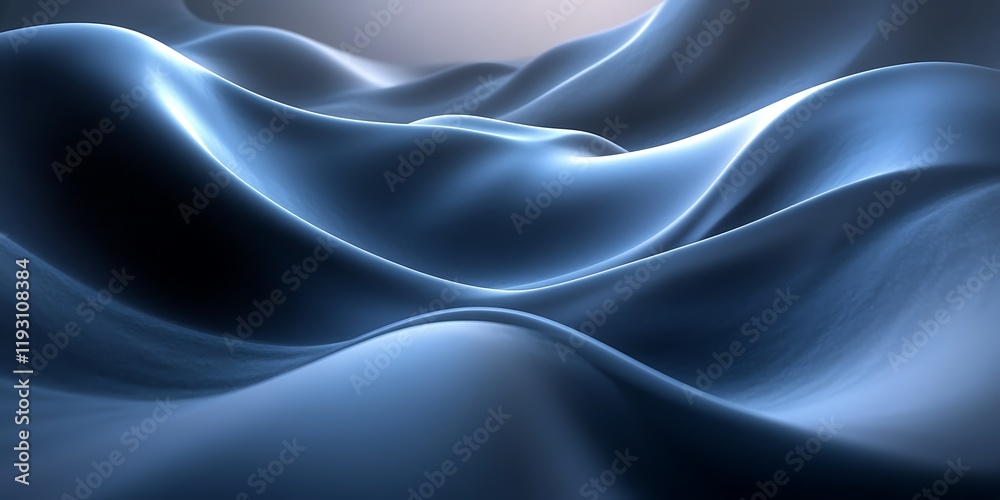 Obraz premium Blue abstract waves, flowing fabric, light background, design element