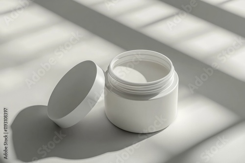 Minimalist jar showcasing soft shadows and light patterns, empha photo