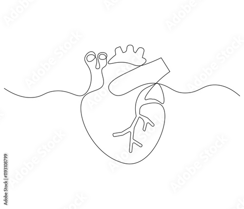 Simple continuous one line drawing of human heart. Single line drawing illustration of heart. Anatomical concept vector art. Doodle line illustration.