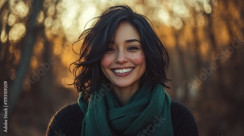 Portrait of a Smiling Woman in Autumn Woods